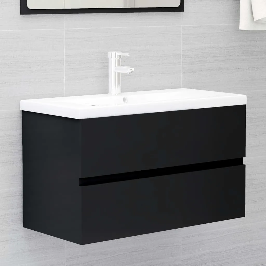 2 Piece Bathroom Furniture Set Black Chipboard