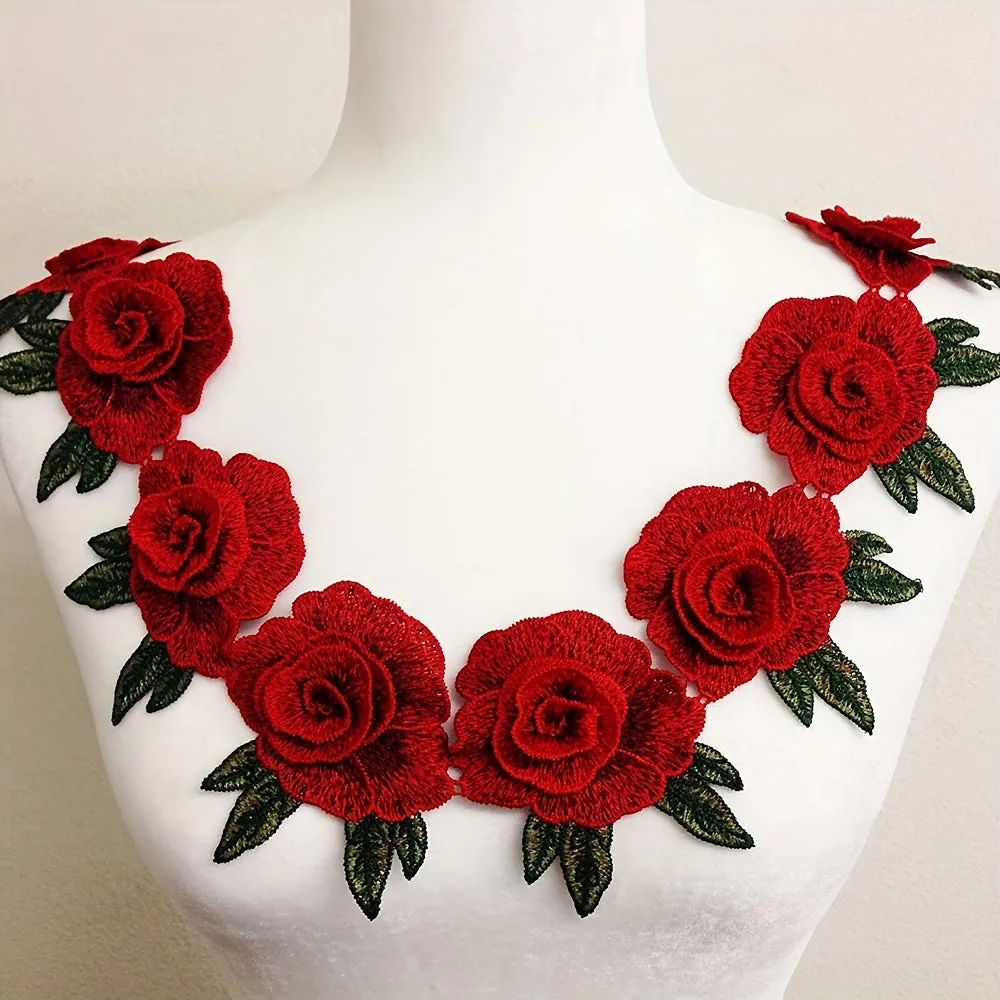 5 Rose Embroidered Applique Cloth Stickers for Clothing and Accessories