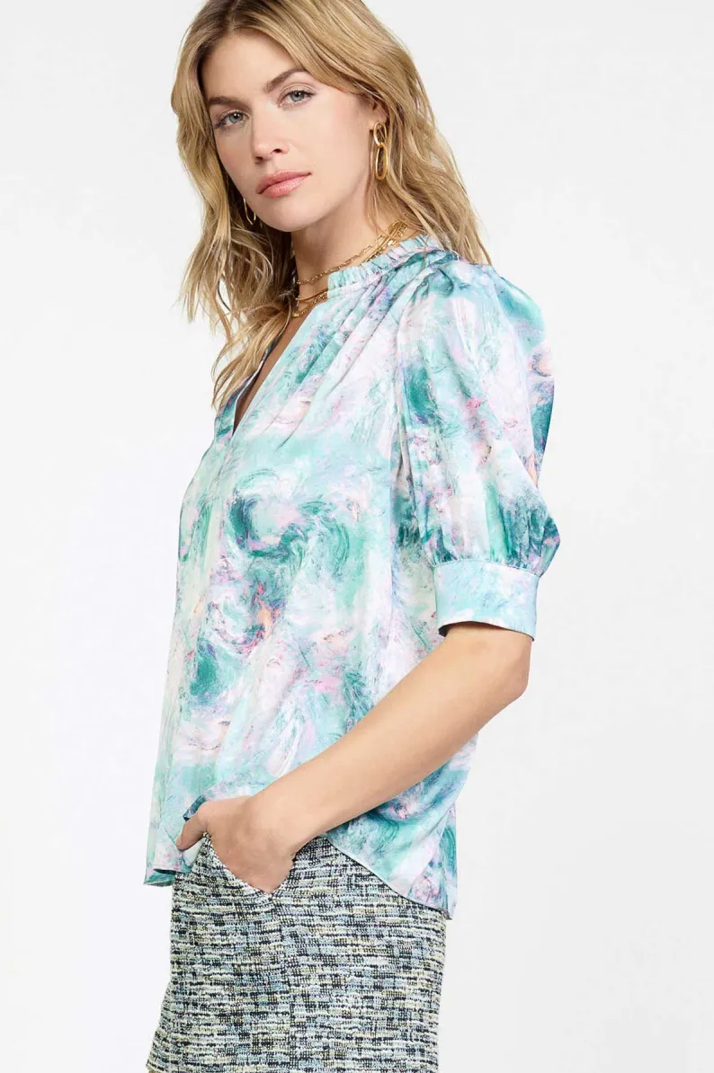 Abstract Printed Ruffle Sleeve Top