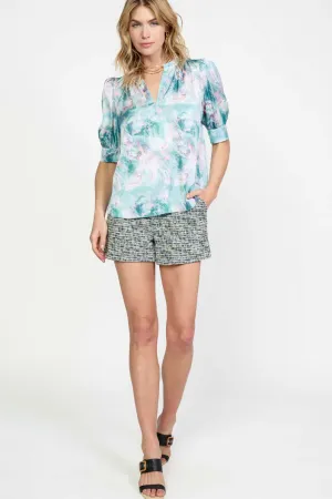 Abstract Printed Ruffle Sleeve Top
