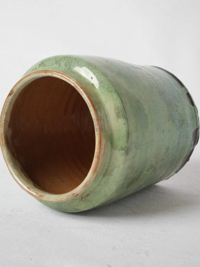 Antique French pale green glazed terracotta vase 6¾"