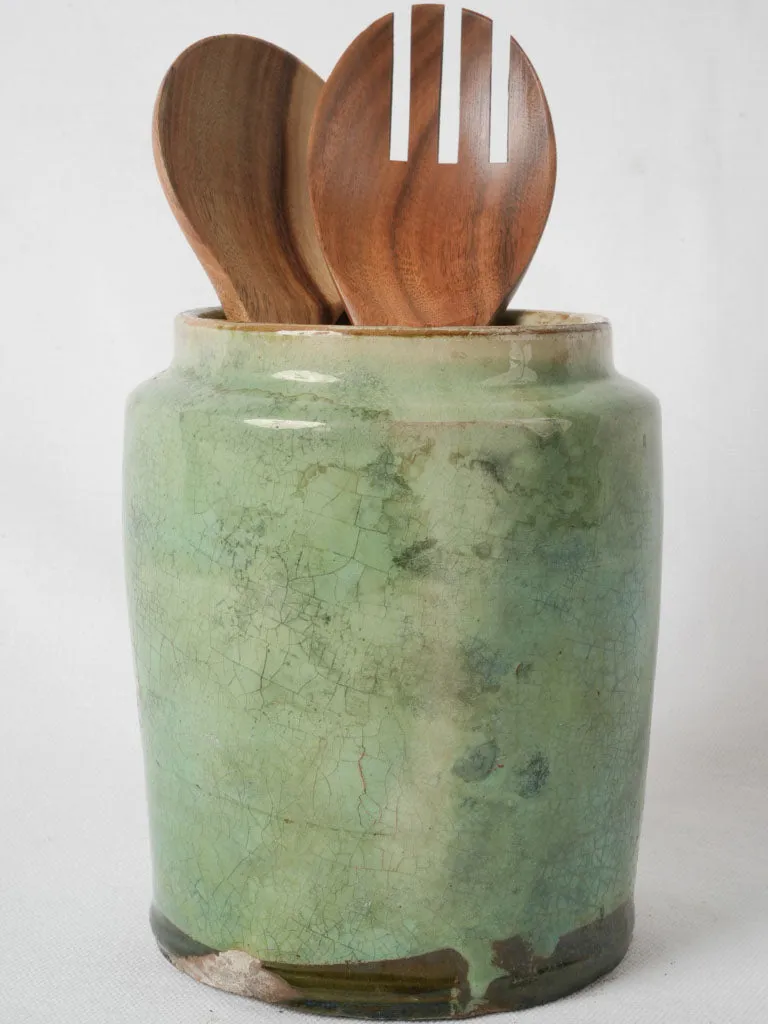Antique French pale green glazed terracotta vase 6¾"