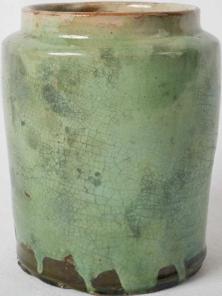 Antique French pale green glazed terracotta vase 6¾"