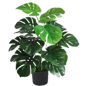 Artificial Green Monstera Palm Leaf Fake Plant Long Branch Tropical Green Plant Garden Living Room Bedroom Balcony Decoration