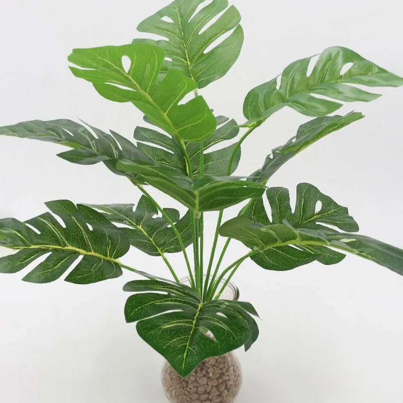 Artificial Green Monstera Palm Leaf Fake Plant Long Branch Tropical Green Plant Garden Living Room Bedroom Balcony Decoration