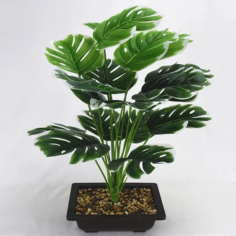 Artificial Green Monstera Palm Leaf Fake Plant Long Branch Tropical Green Plant Garden Living Room Bedroom Balcony Decoration