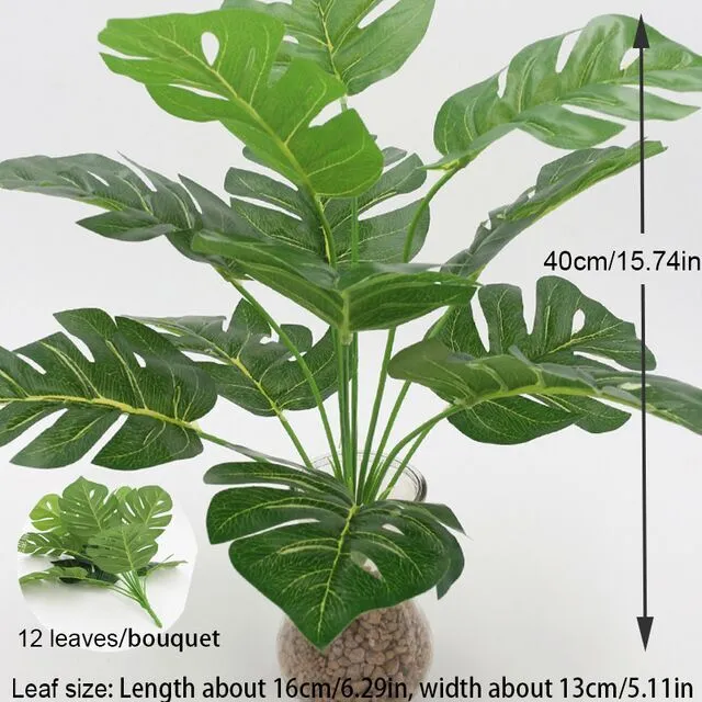 Artificial Green Monstera Palm Leaf Fake Plant Long Branch Tropical Green Plant Garden Living Room Bedroom Balcony Decoration