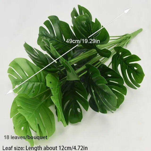 Artificial Green Monstera Palm Leaf Fake Plant Long Branch Tropical Green Plant Garden Living Room Bedroom Balcony Decoration