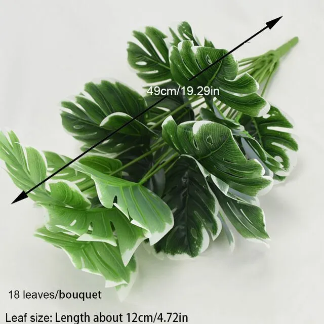 Artificial Green Monstera Palm Leaf Fake Plant Long Branch Tropical Green Plant Garden Living Room Bedroom Balcony Decoration
