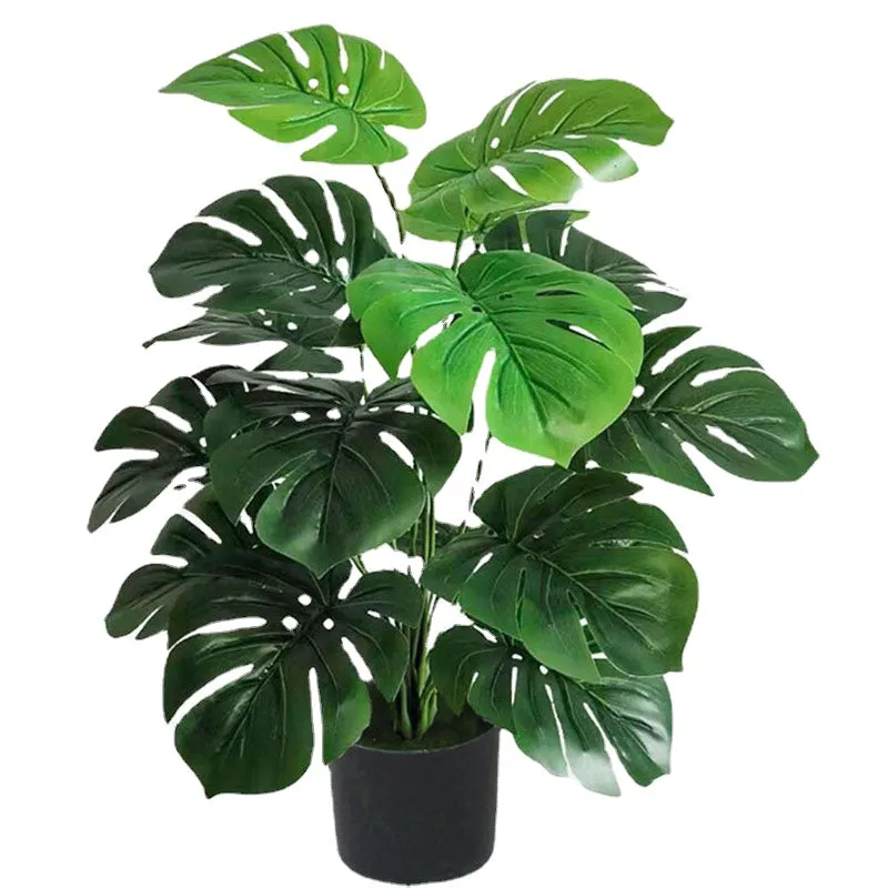 Artificial Green Monstera Palm Leaf Fake Plant Long Branch Tropical Green Plant Garden Living Room Bedroom Balcony Decoration