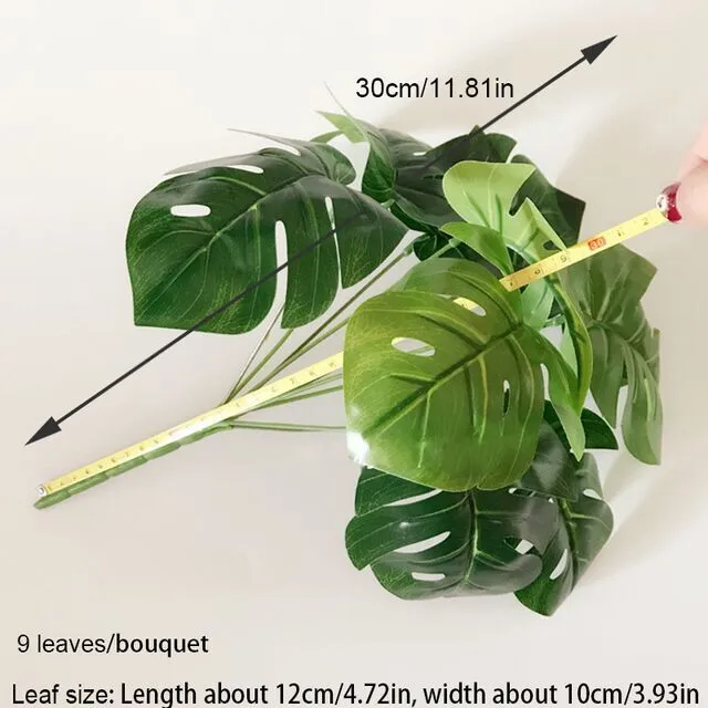 Artificial Green Monstera Palm Leaf Fake Plant Long Branch Tropical Green Plant Garden Living Room Bedroom Balcony Decoration
