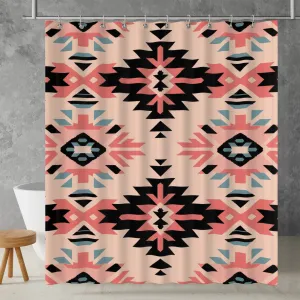 Aztec Western Shower Curtain Colorful Pastel Pink Abstract Geometric Pattern, Lightweight 100% Polyester, Water and Mildew Resistant, Multiple sizes with Hooks