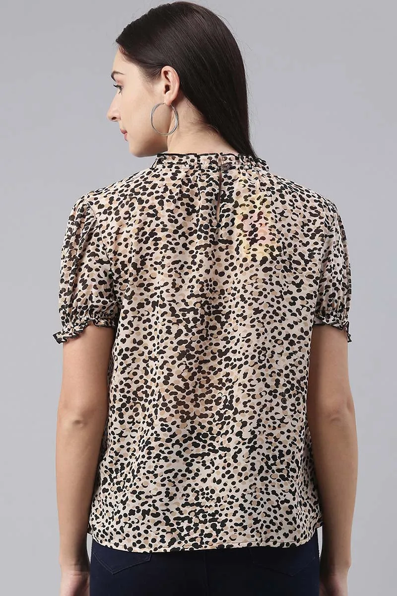 Beige Georgette Abstract Printed Regular Top