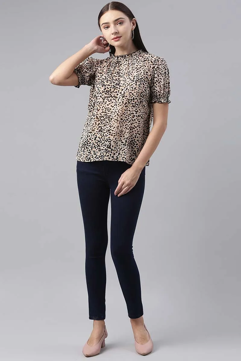 Beige Georgette Abstract Printed Regular Top