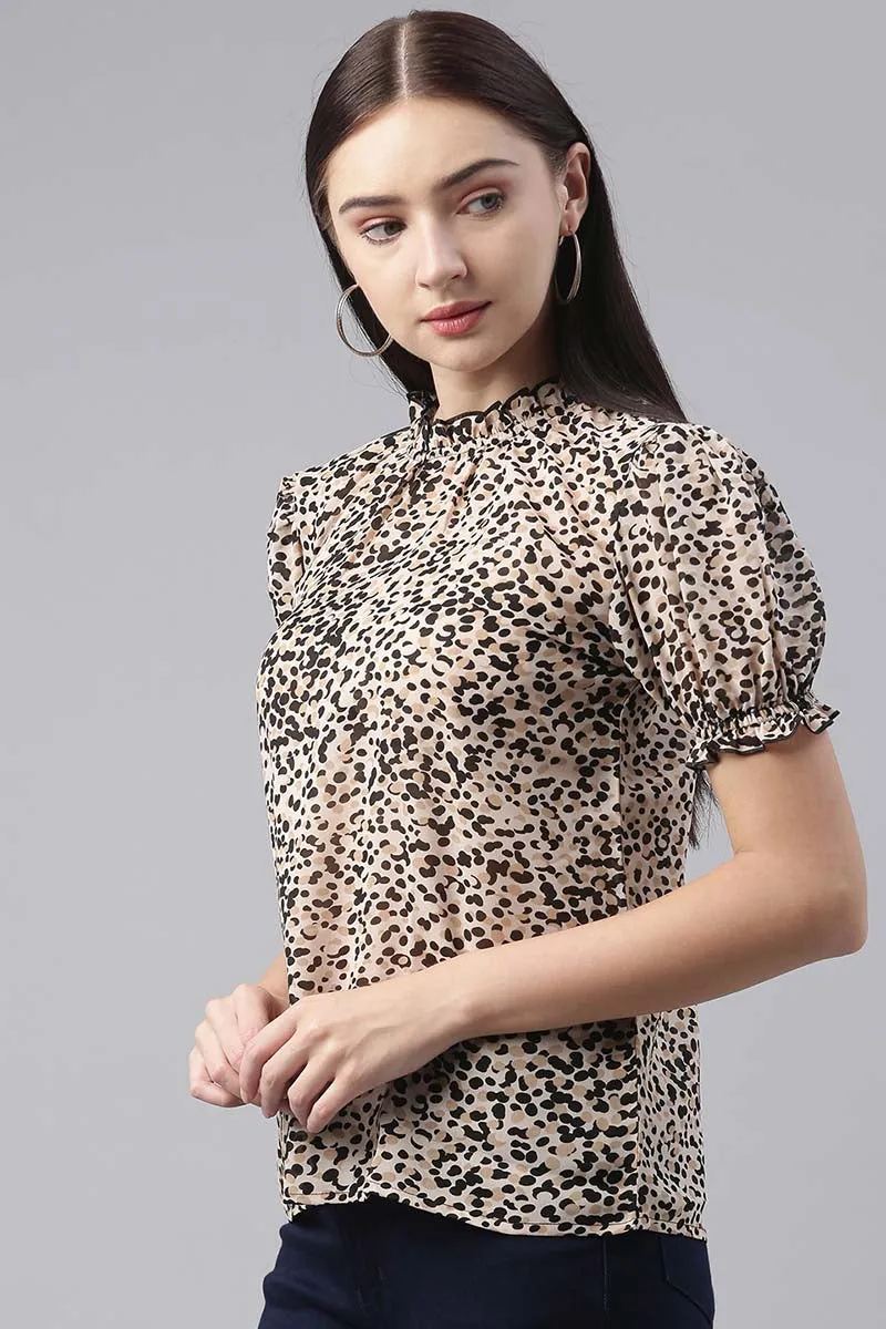 Beige Georgette Abstract Printed Regular Top