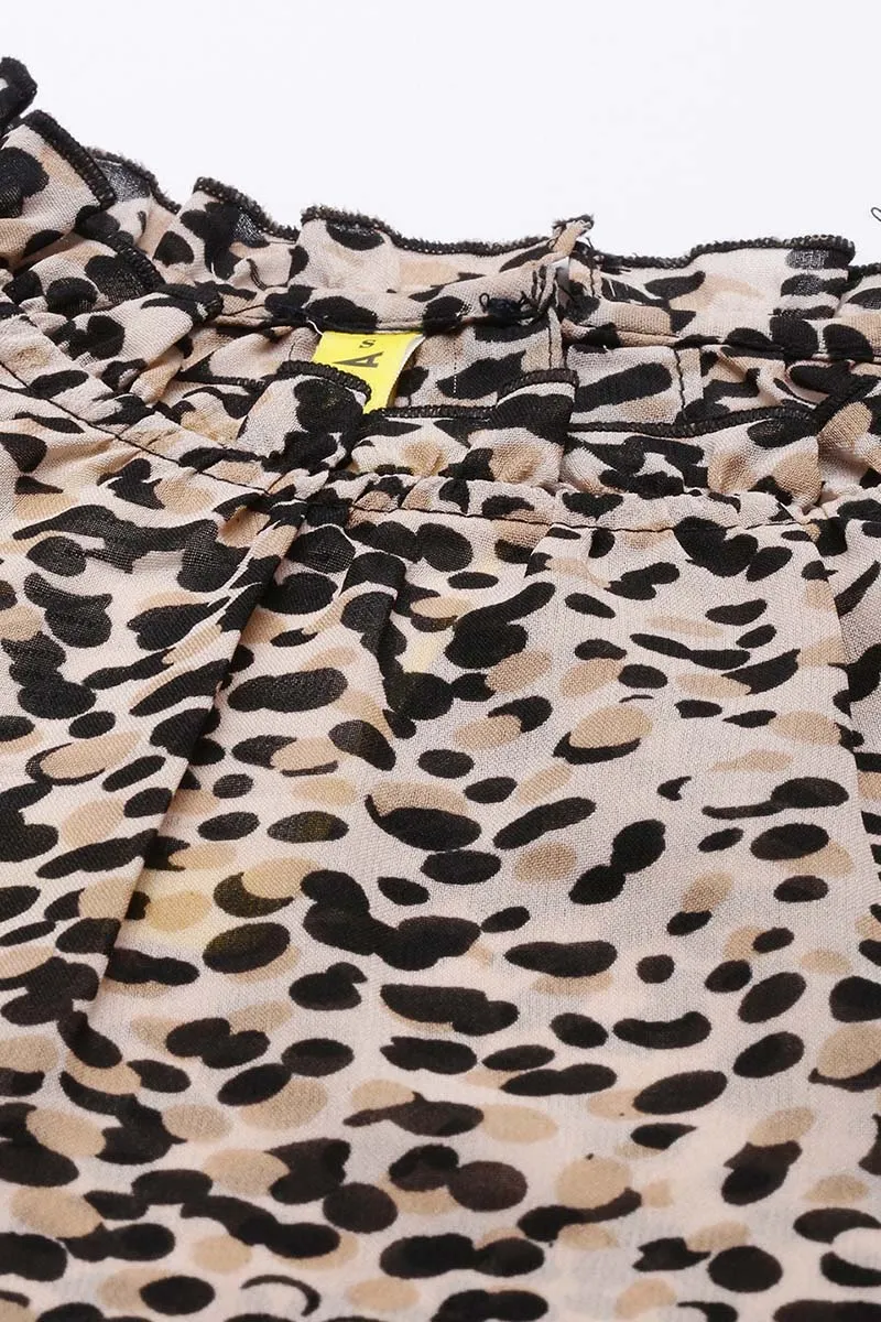 Beige Georgette Abstract Printed Regular Top