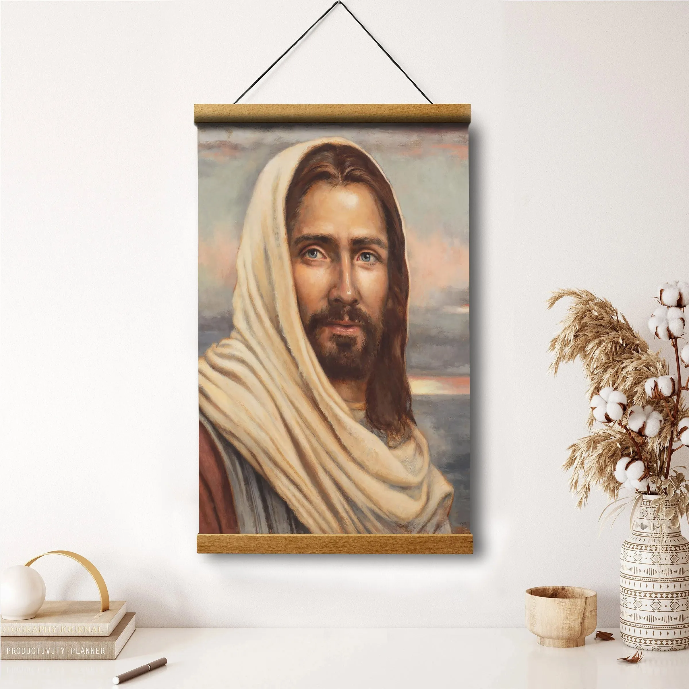 Blessed Savior Hanging Canvas Wall Art - Jesus Picture - Jesus Portrait Canvas - Religious Canvas