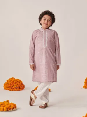 Boys Abstract Printed Mandarin Collar Straight Kurta With Pyjamas