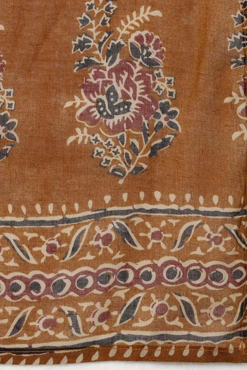 Brown Cotton Straight Kurta Pant With Dupatta