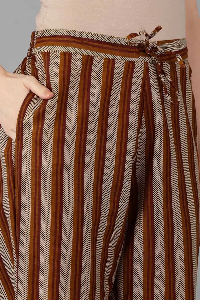 Brown Cotton Straight Kurta Pant With Dupatta