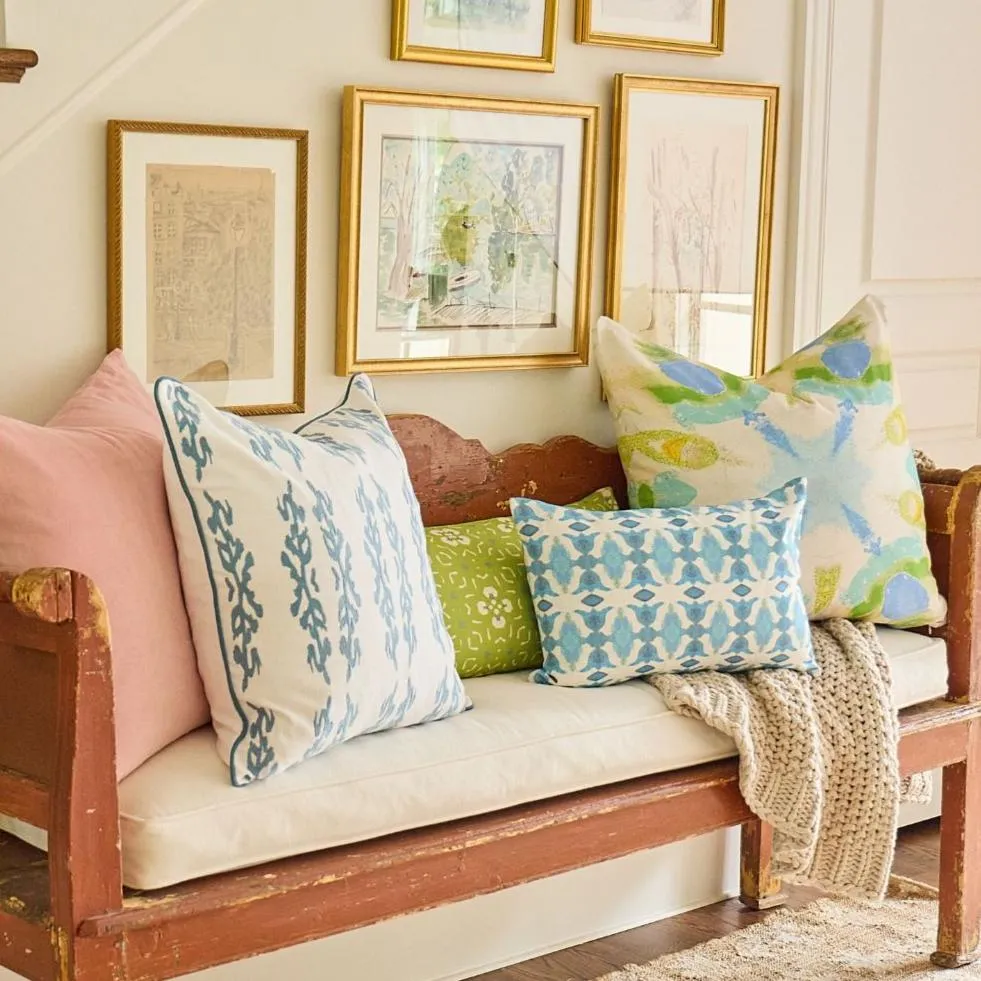 Coral Gardens Embroidered 22x22 Pillow in Blue