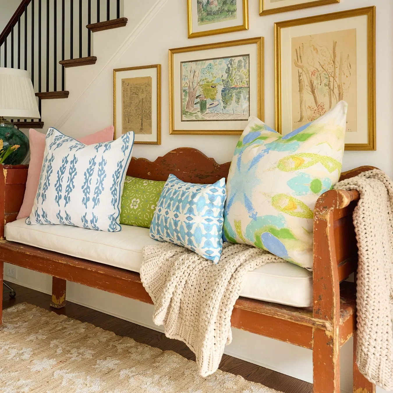Coral Gardens Embroidered 22x22 Pillow in Blue
