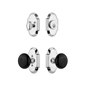 Cottage Entry Set with Black Porcelain Knob in Bright Chrome