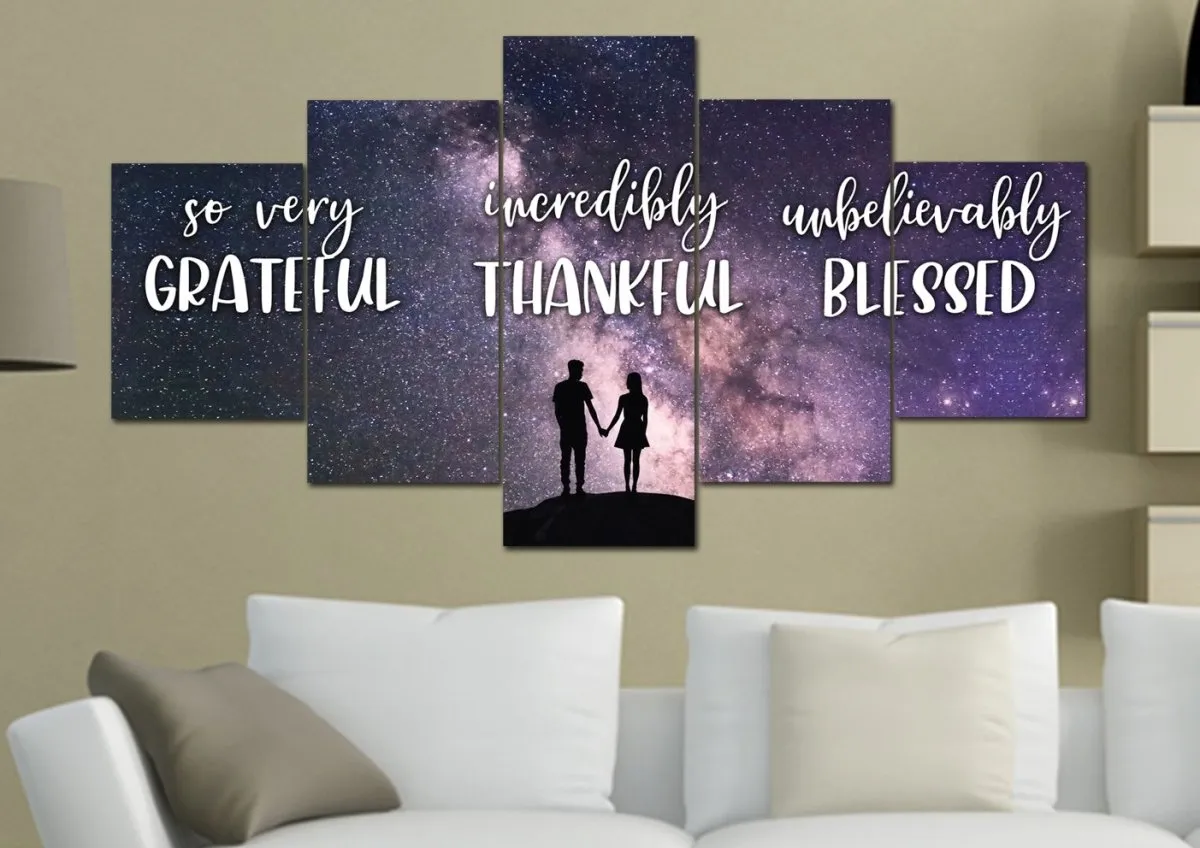 Couple Stars Thankful, Grateful & Blessed Wall Art - Christian Canvas Wall Art