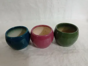 Elegant Trio of Round Ceramic Plant Pots | Dark Blue, Turtle Green & Wine Color
