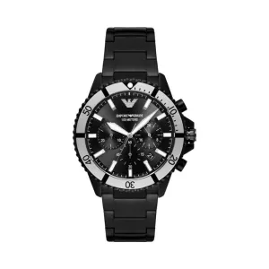Emporio Armani Sleek Black Steel Chronograph Timepiece