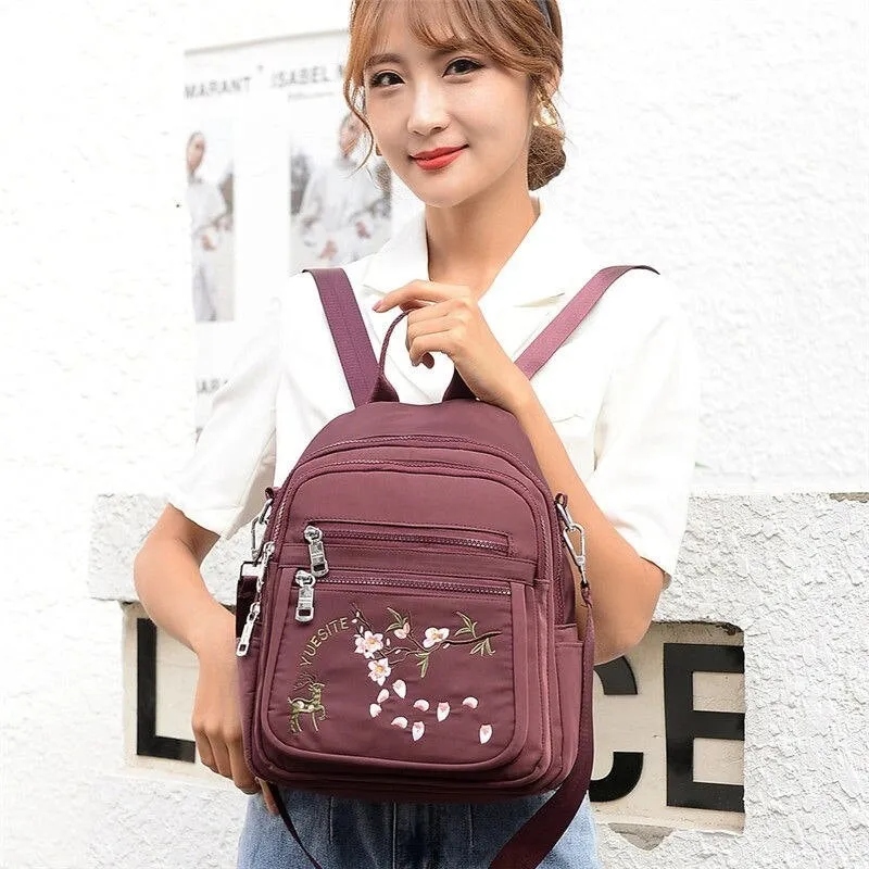 Fashion Embroidered Waterproof Female Shoulder Backpack