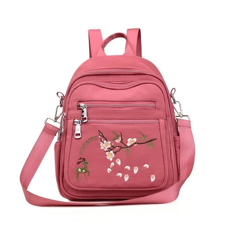 Fashion Embroidered Waterproof Female Shoulder Backpack