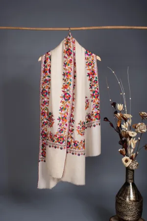 Floral Papermachie Daur Dar Pashmina Wrap - CASTLE