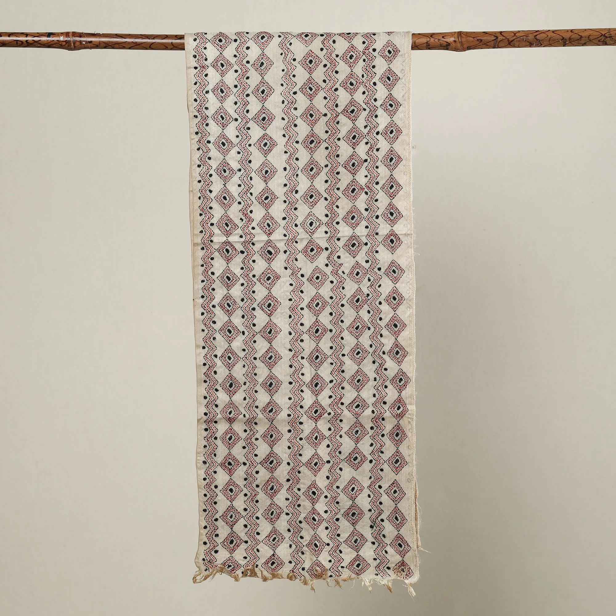 Grey - Bengal Kantha Hand Embroidery Munga Silk Handloom Stole 20