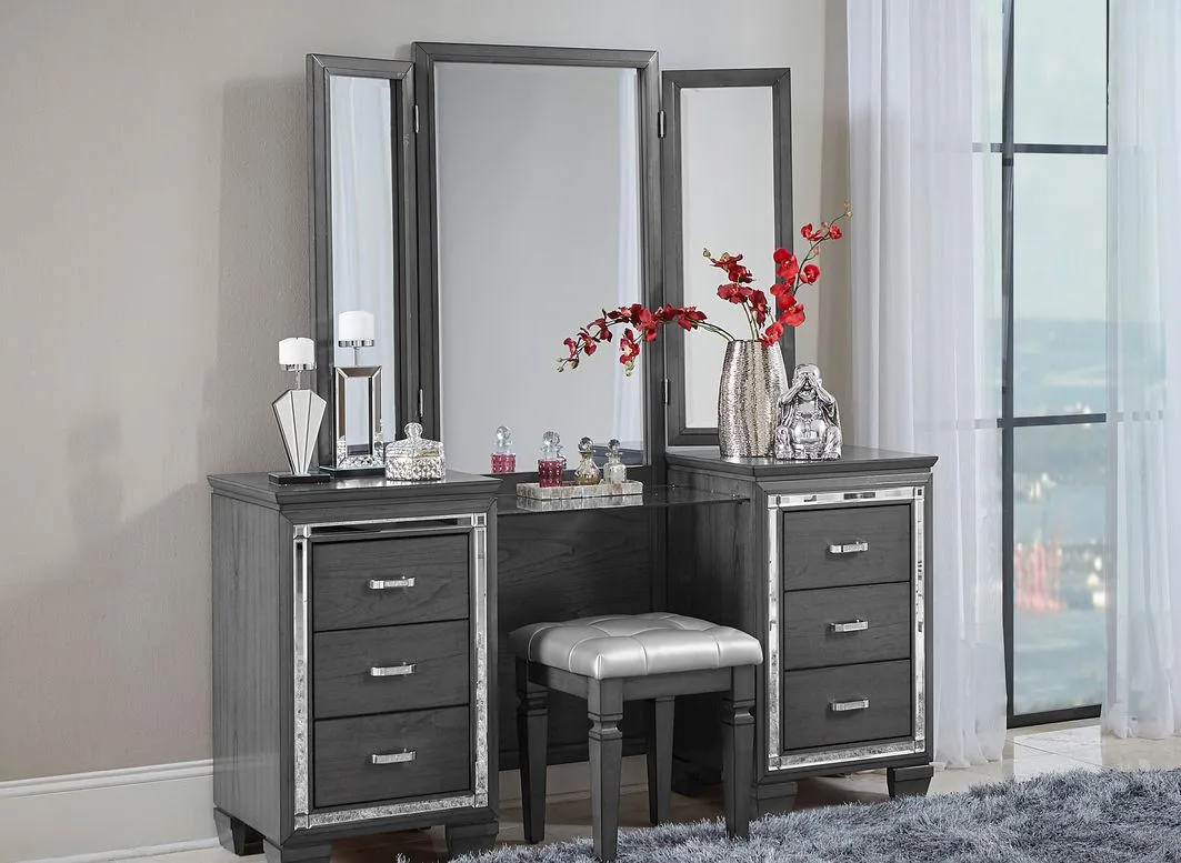 Homelegance Allura Vanity Dresser with Mirror in Gray 1916GY-15*