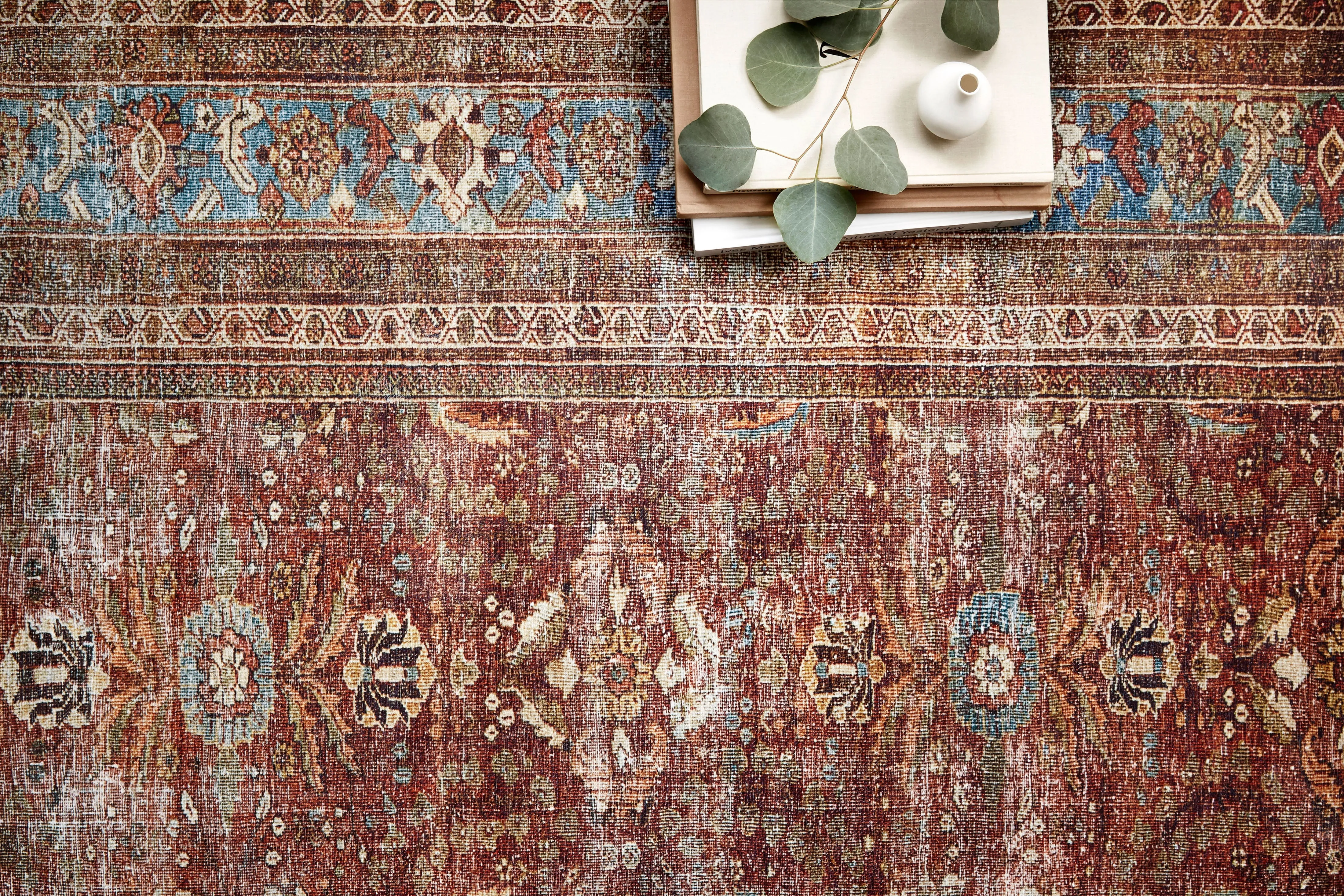 Layla Rug in Brick & Blue