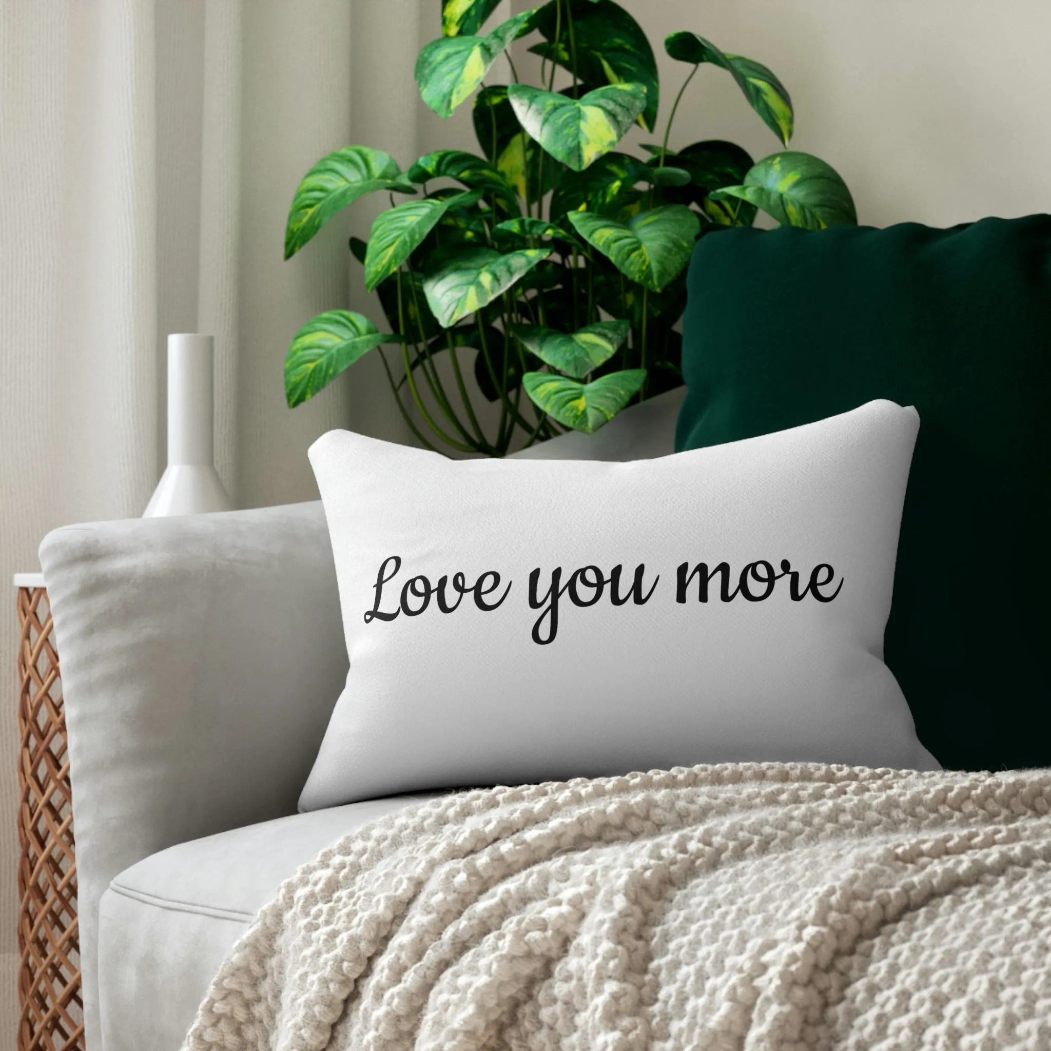 “Love you more “ White Spun Polyester Lumbar Pillow