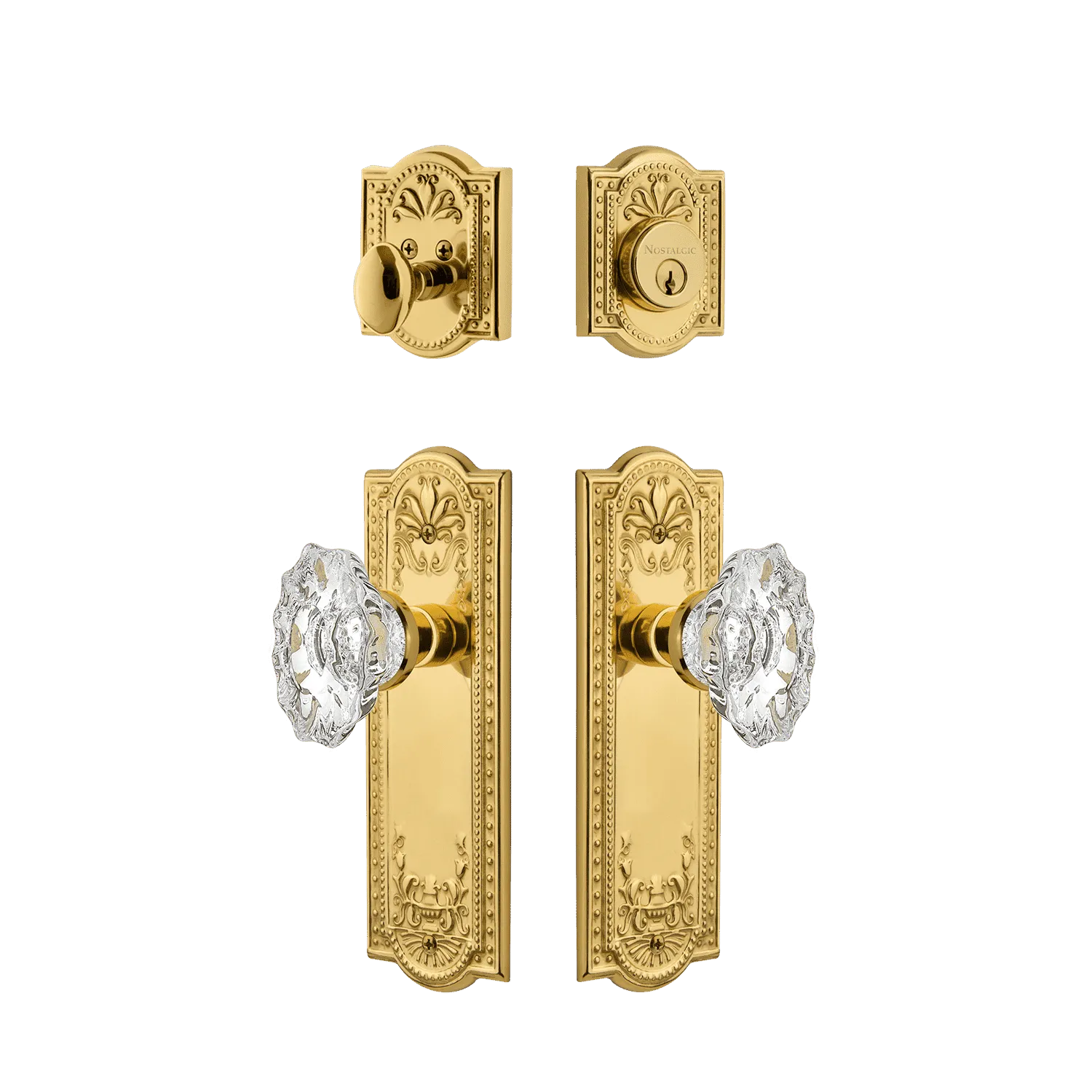 Meadows Entry Set with Chateau Crystal Knob in Unlacquered Brass