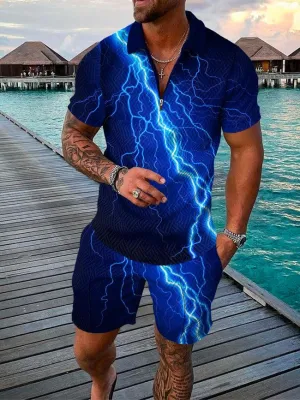 Men's Classic Short Sleeve Zip Lapel Shirt Set