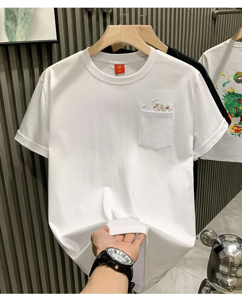 Men's Trendy Embroidery Flowers T-Shirt