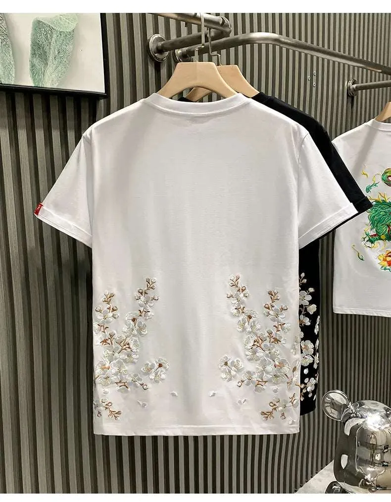 Men's Trendy Embroidery Flowers T-Shirt