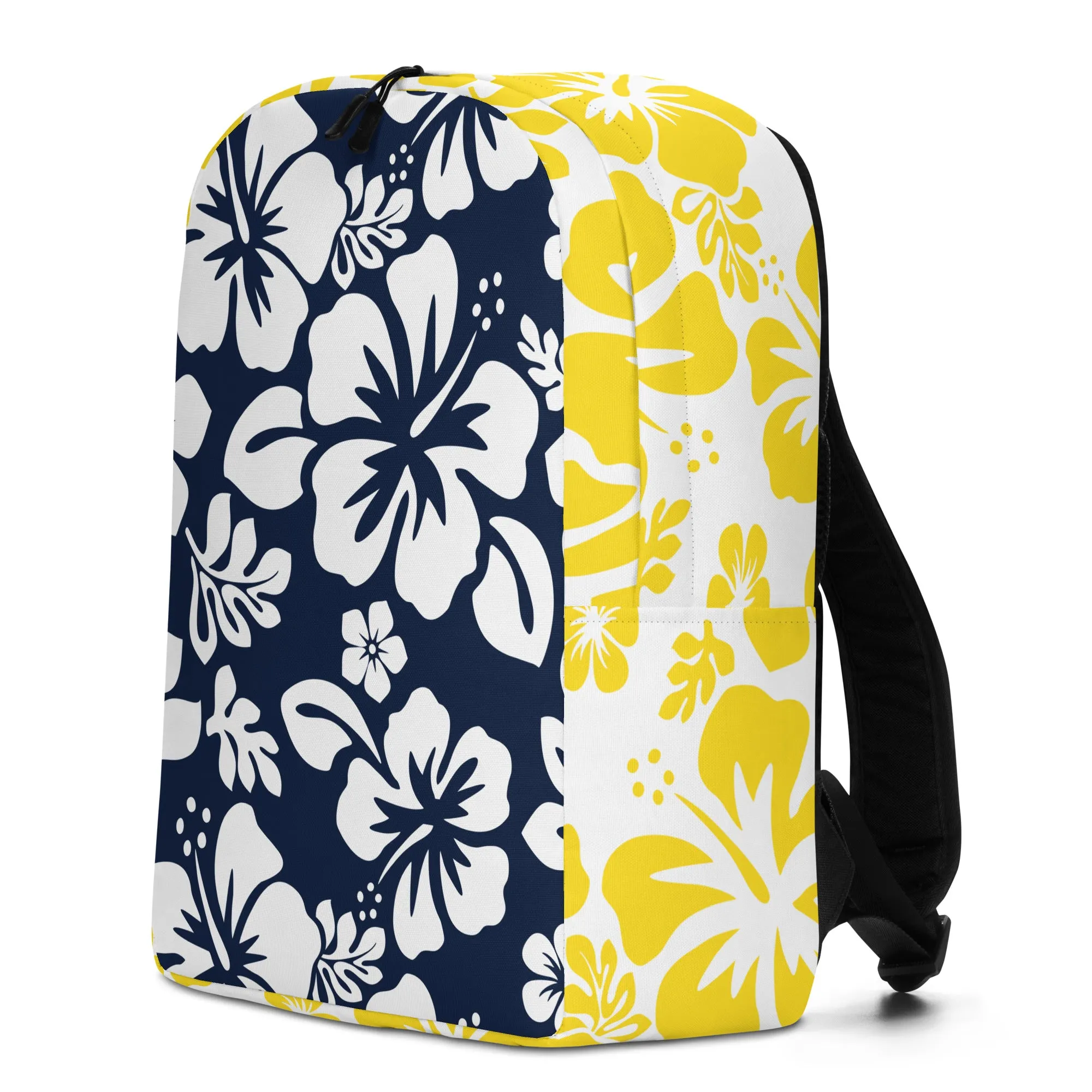 Navy Blue and Yellow Hawaiian Print Backpack
