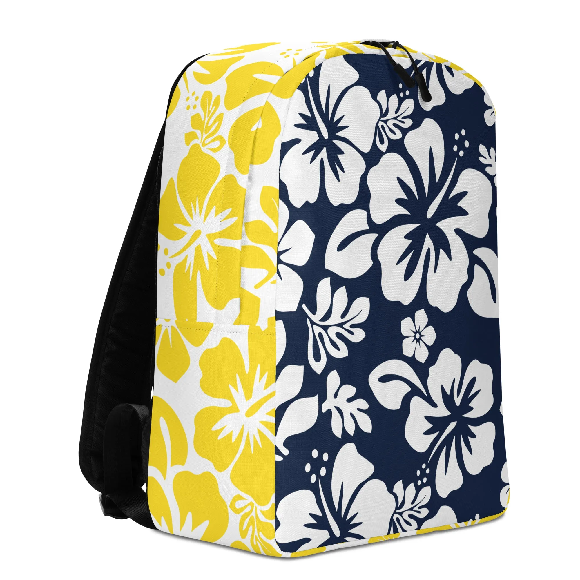 Navy Blue and Yellow Hawaiian Print Backpack