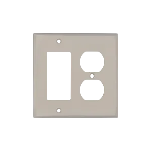 New York Switch Plate with Rocker and Outlet in Satin Nickel