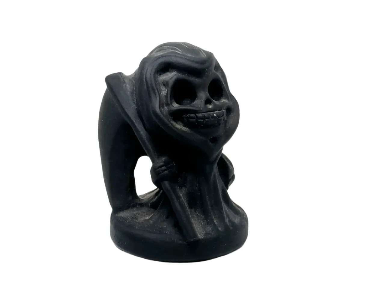 Obsidian Crystal Cartoon Style Grim Reaper Carving