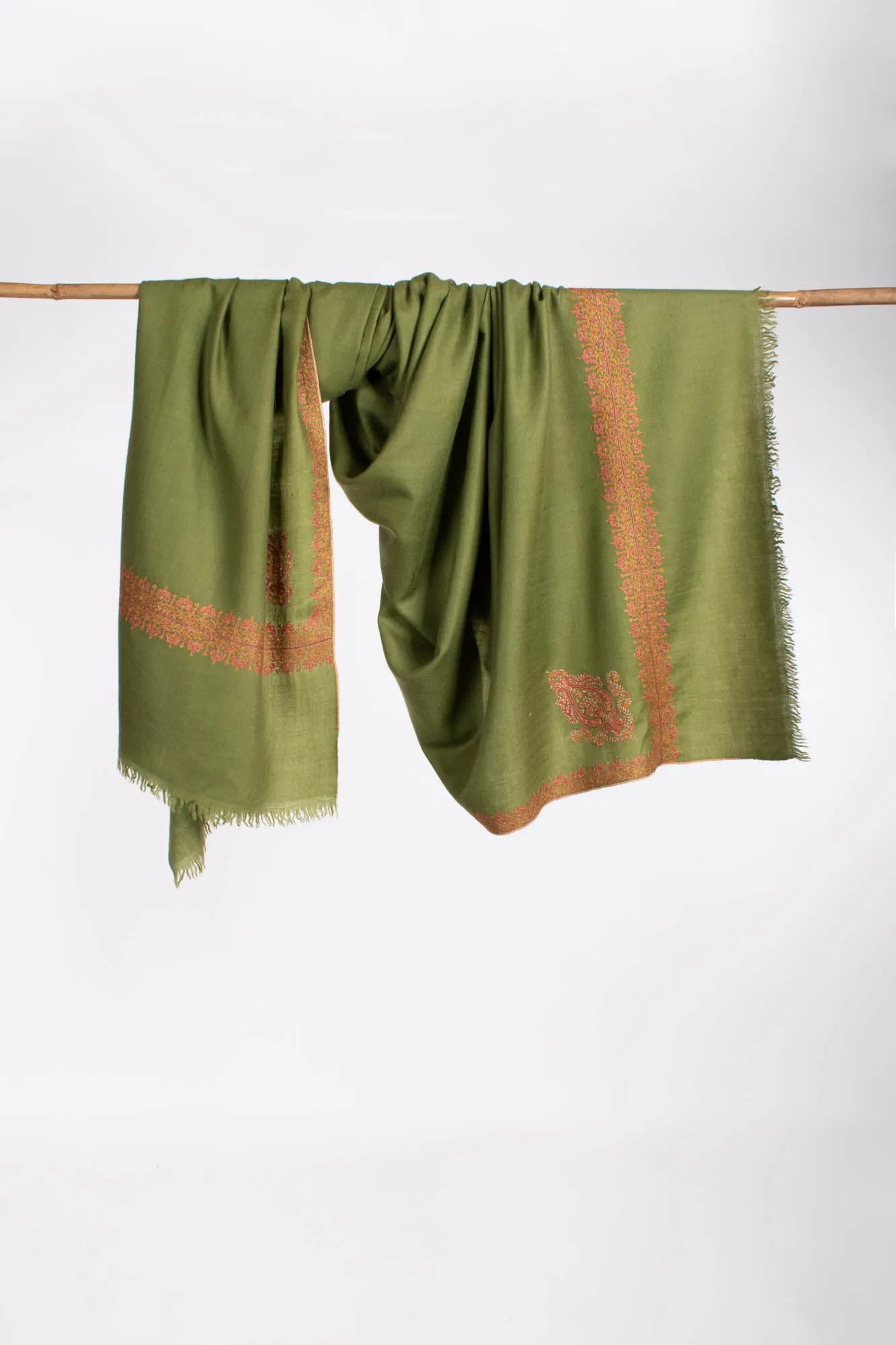 Olive Green Neemdaur Beautiful Luxury Cashmere Wrap - IDAHO