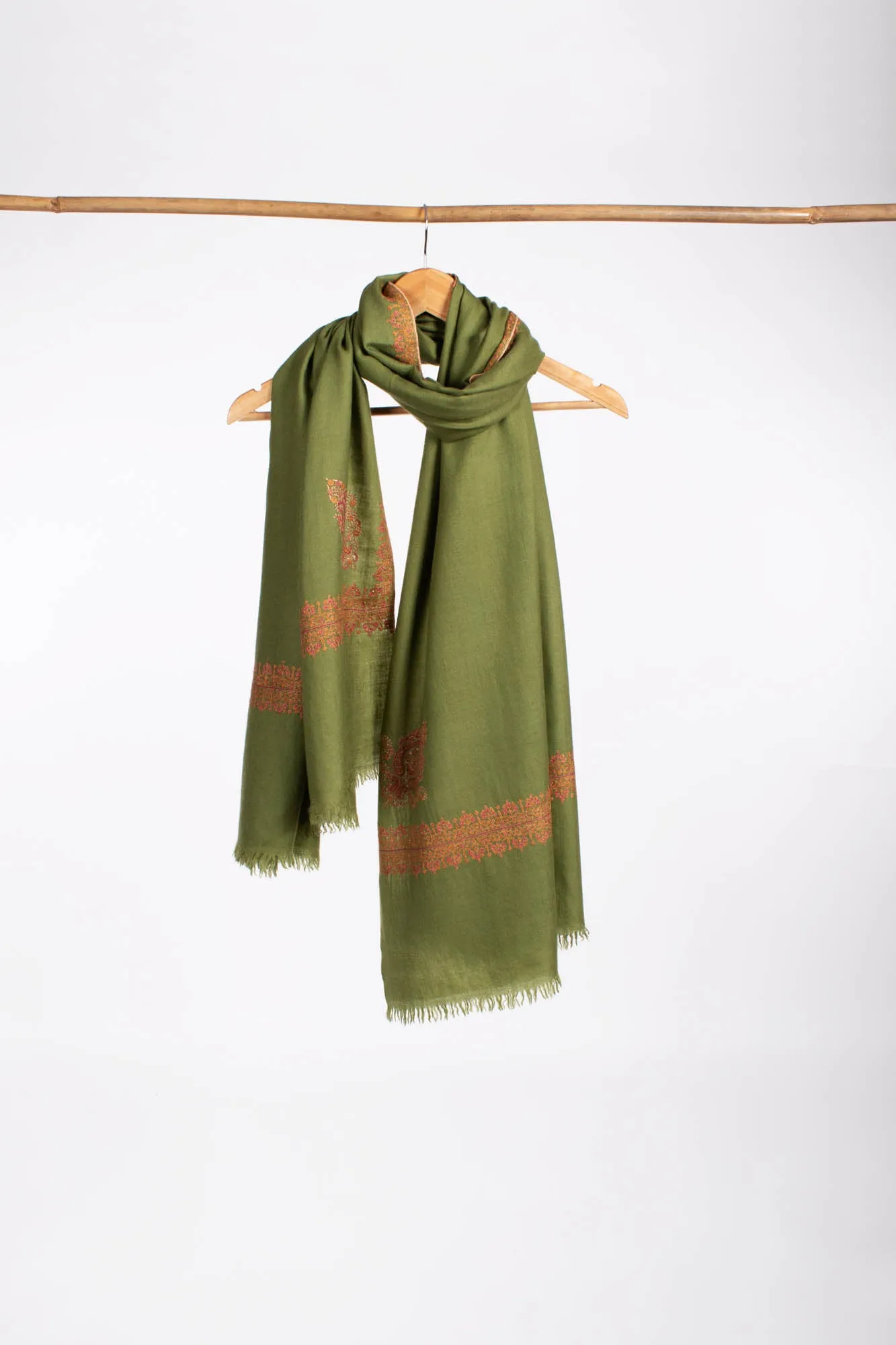 Olive Green Neemdaur Beautiful Luxury Cashmere Wrap - IDAHO