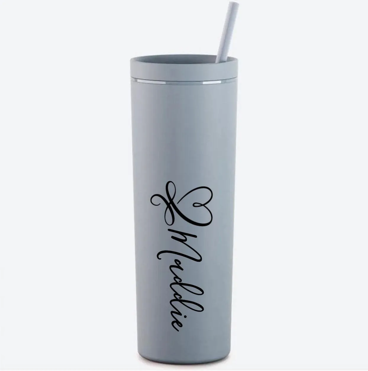 Personalized Dusty Blue UV Printed Skinny Tumbler - 18oz.