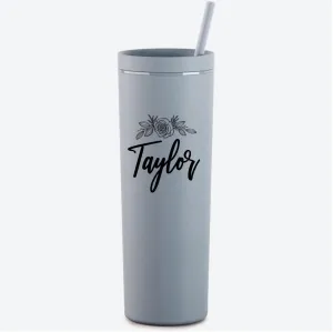 Personalized Dusty Blue UV Printed Skinny Tumbler - 18oz.