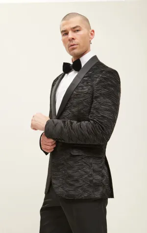 Pleated Satin Shawl Lapel Tuxedo - Black